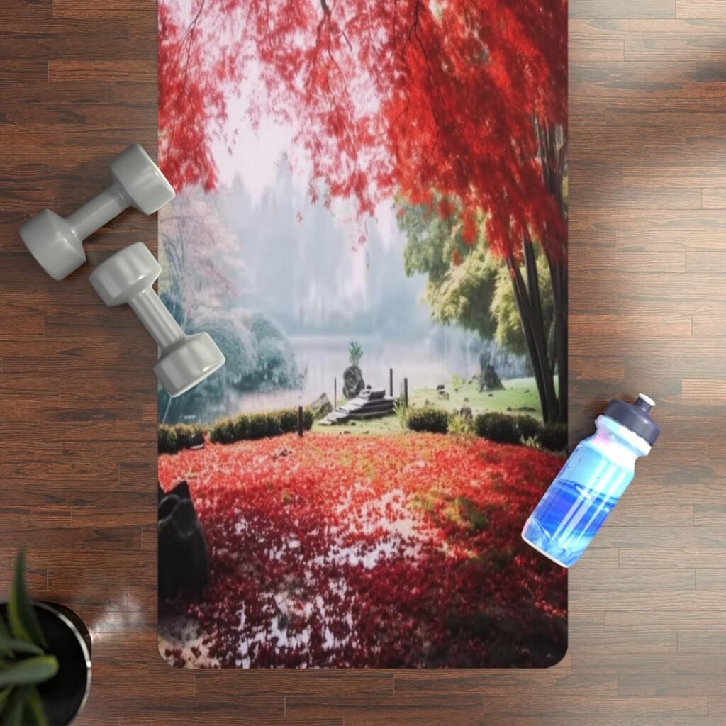 Autumn Tranquility: Microfiber Rubber Yoga Mat | Serene Japanese Maple Leaves Falling Splendor | Harmony Mind Body Fitness Accessory 24” x 68” Autumn Tranquility: Microfiber Rubber Yoga Mat | Serene Japanese Maple Leaves Falling Splendor | Harmony Mind Body Fitness Accessory 24” x 68”